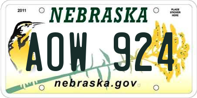NE license plate AOW924