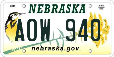 NE license plate AOW940