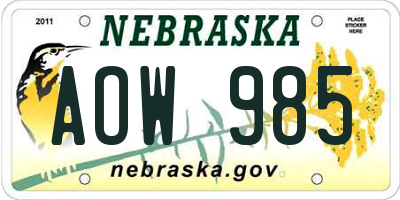 NE license plate AOW985