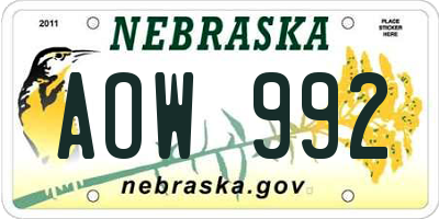 NE license plate AOW992