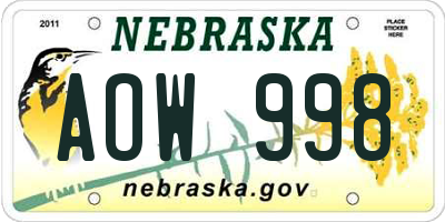 NE license plate AOW998