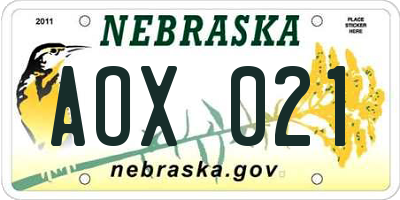 NE license plate AOX021