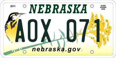 NE license plate AOX071