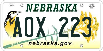 NE license plate AOX223