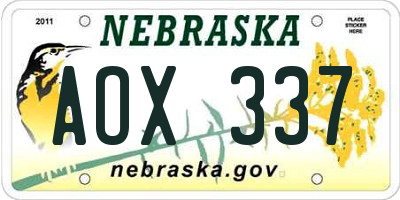 NE license plate AOX337