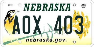 NE license plate AOX403