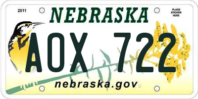 NE license plate AOX722