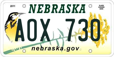 NE license plate AOX730
