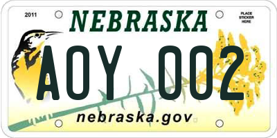 NE license plate AOY002