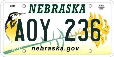 NE license plate AOY236