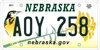 NE license plate AOY258