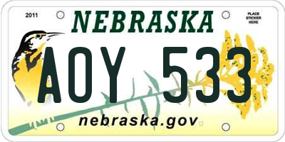 NE license plate AOY533