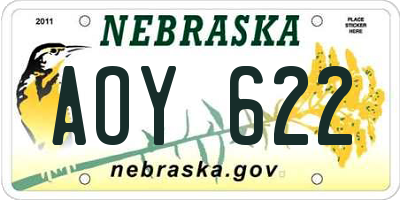 NE license plate AOY622