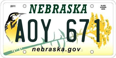NE license plate AOY671