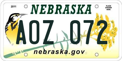 NE license plate AOZ072