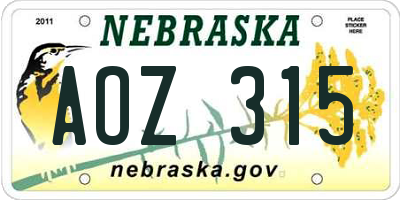 NE license plate AOZ315