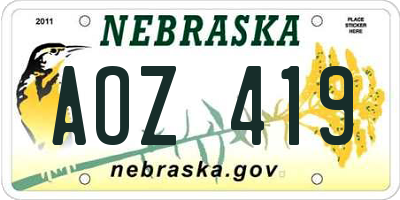 NE license plate AOZ419