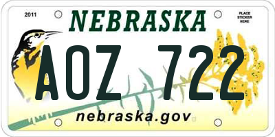 NE license plate AOZ722