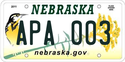 NE license plate APA003