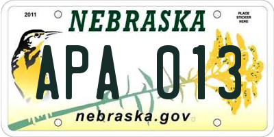 NE license plate APA013