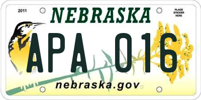 NE license plate APA016