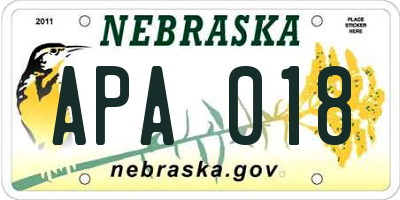 NE license plate APA018