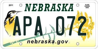 NE license plate APA072