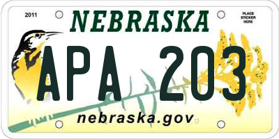 NE license plate APA203