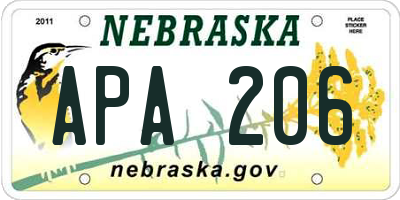 NE license plate APA206
