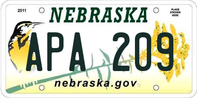 NE license plate APA209