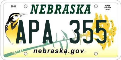NE license plate APA355