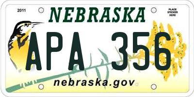 NE license plate APA356