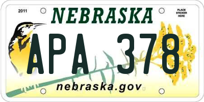 NE license plate APA378