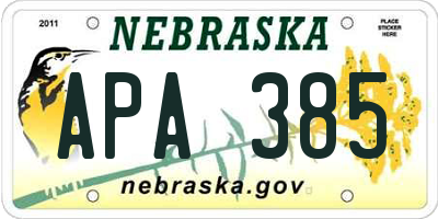 NE license plate APA385