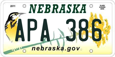 NE license plate APA386