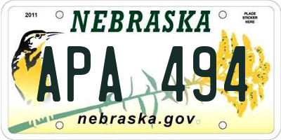 NE license plate APA494