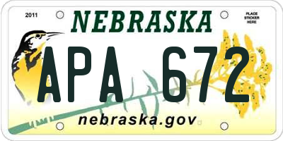 NE license plate APA672