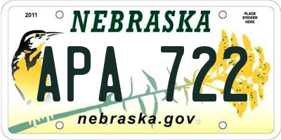 NE license plate APA722