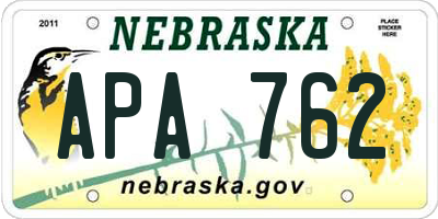NE license plate APA762