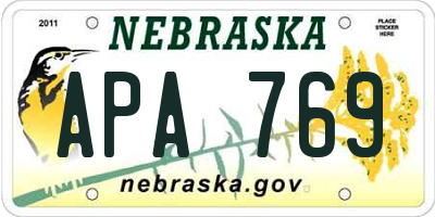 NE license plate APA769