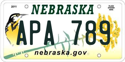 NE license plate APA789