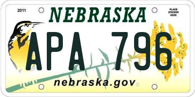NE license plate APA796