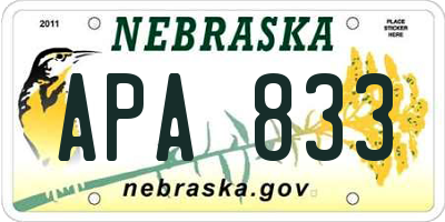 NE license plate APA833