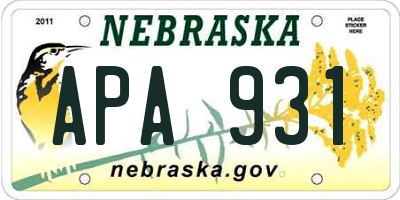 NE license plate APA931
