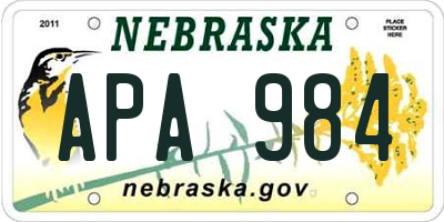 NE license plate APA984
