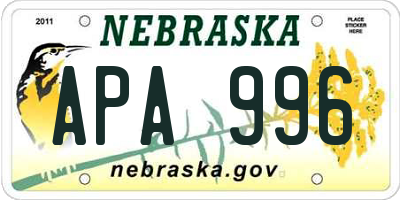 NE license plate APA996