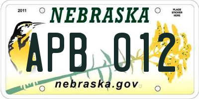 NE license plate APB012