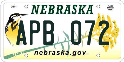 NE license plate APB072