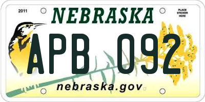 NE license plate APB092