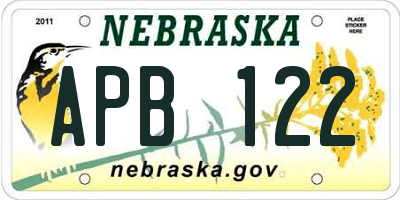 NE license plate APB122